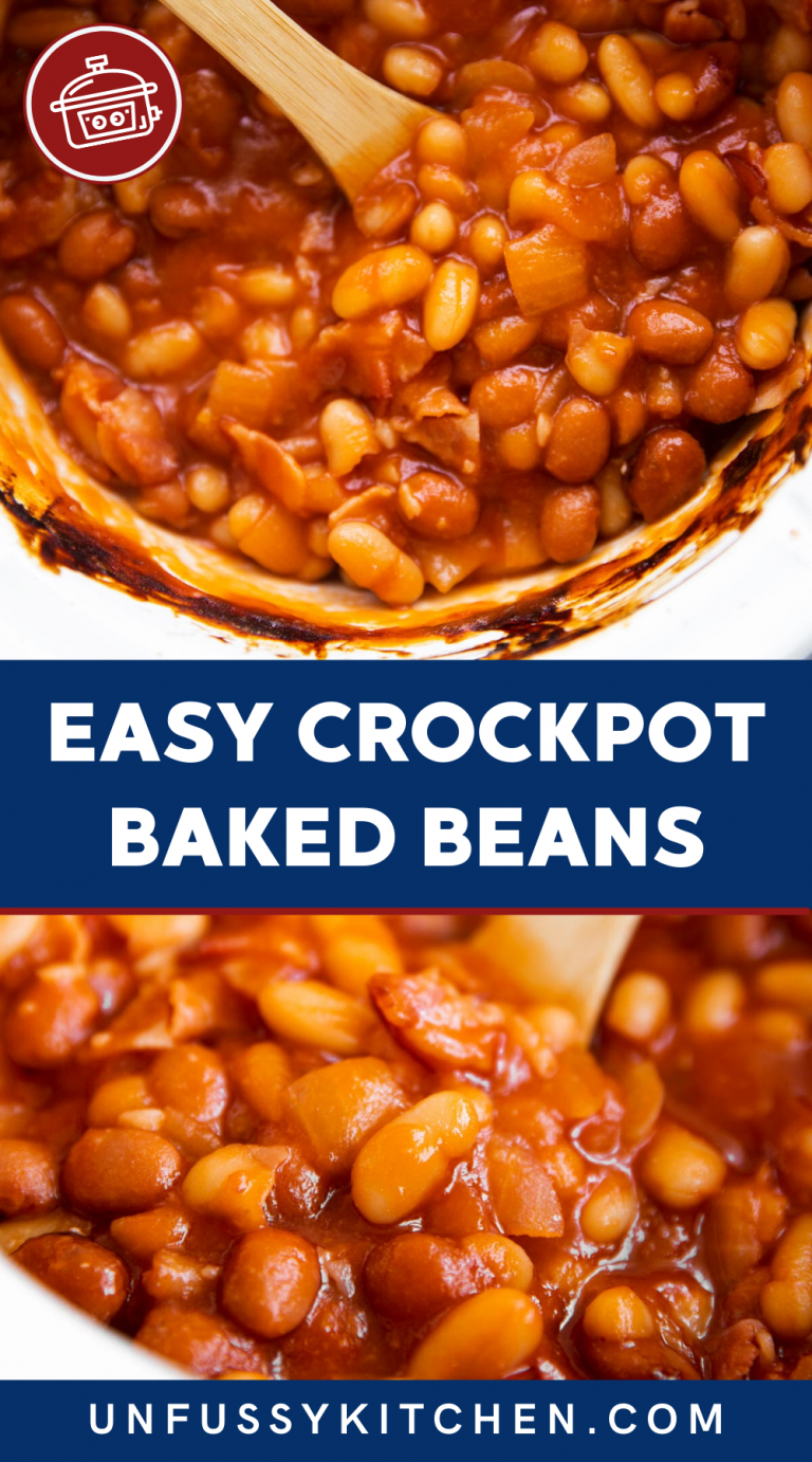 Bacon Brown Sugar Crockpot Baked Beans Recipe - Unfussy Kitchen