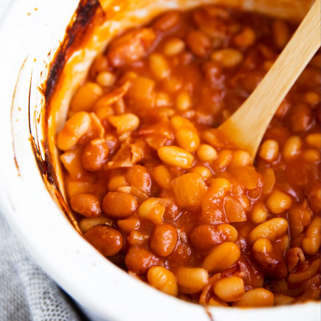 Bacon Brown Sugar Crockpot Baked Beans Recipe - Unfussy Kitchen