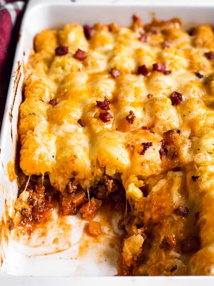 bacon cheeseburger tater tot casserole with cheese soup