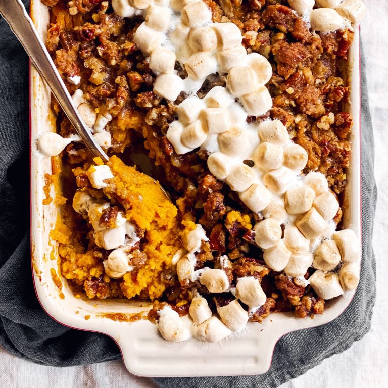 Marshmallow Praline Sweet Potato Casserole Recipe - Unfussy Kitchen