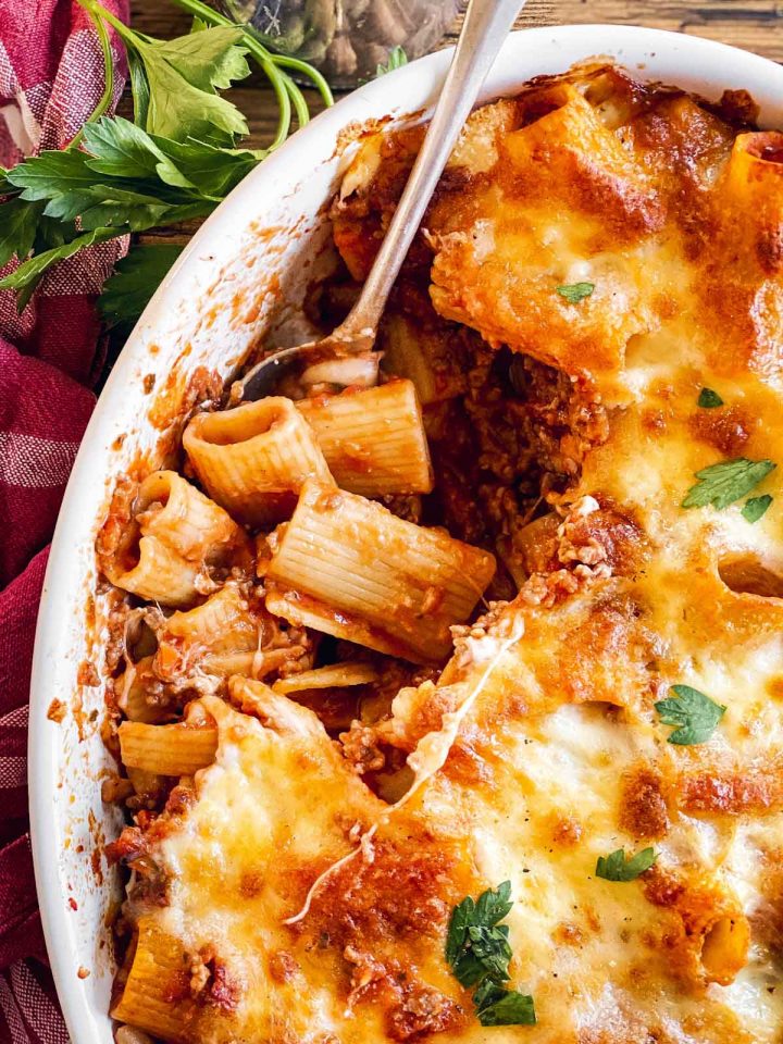 Easy Baked Rigatoni Bolognese Recipe - Unfussy Kitchen