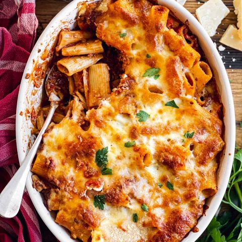 Easy Baked Rigatoni Bolognese Recipe - Unfussy Kitchen