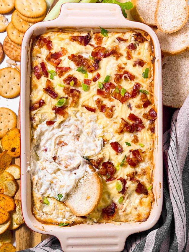 Creamy Hot Onion Dip with Bacon Recipe - Unfussy Kitchen