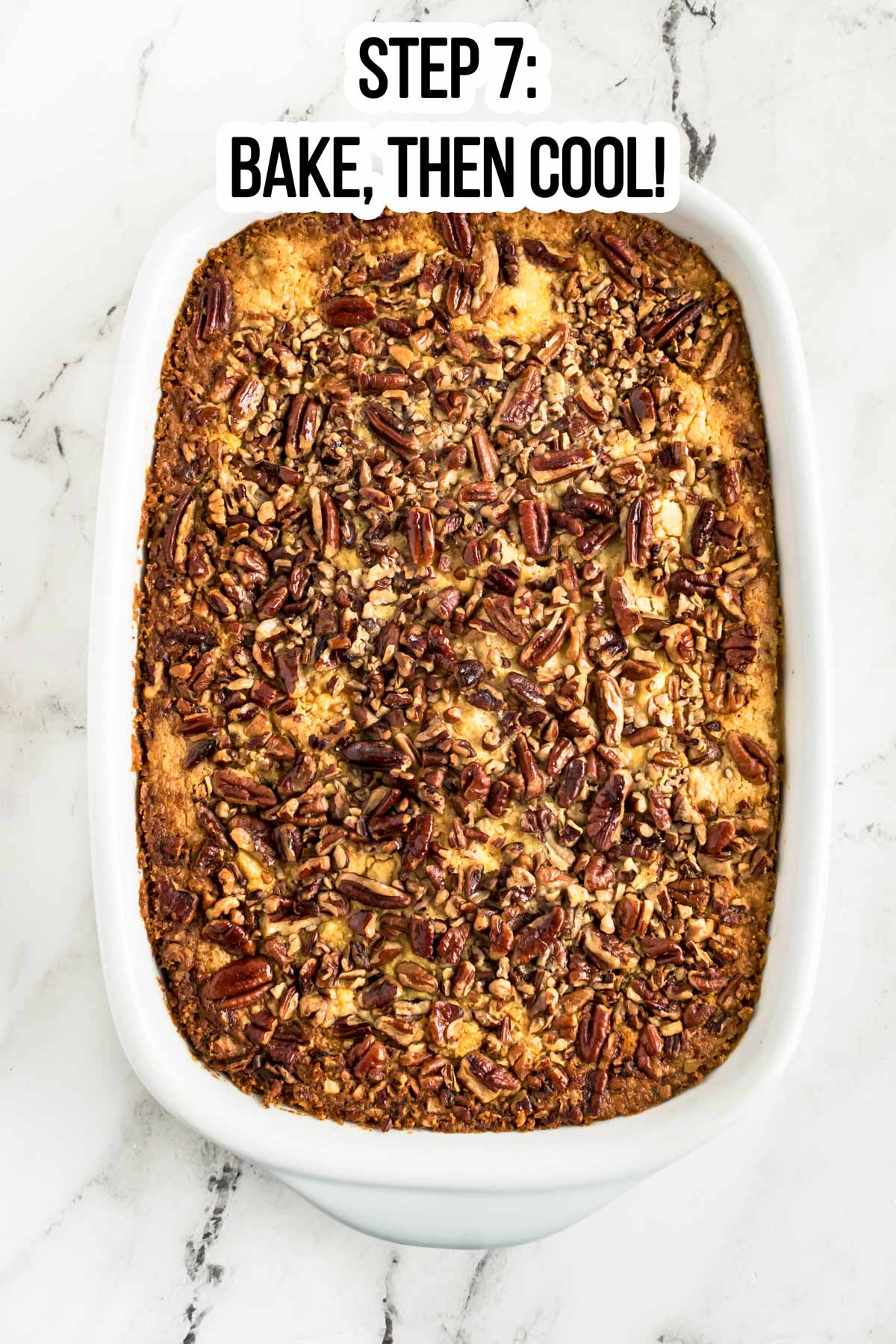 overhead view of baked pumpkin dump cake